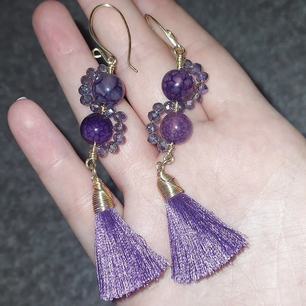 4/$18 2 sets handmade mexico purple dangle earrings